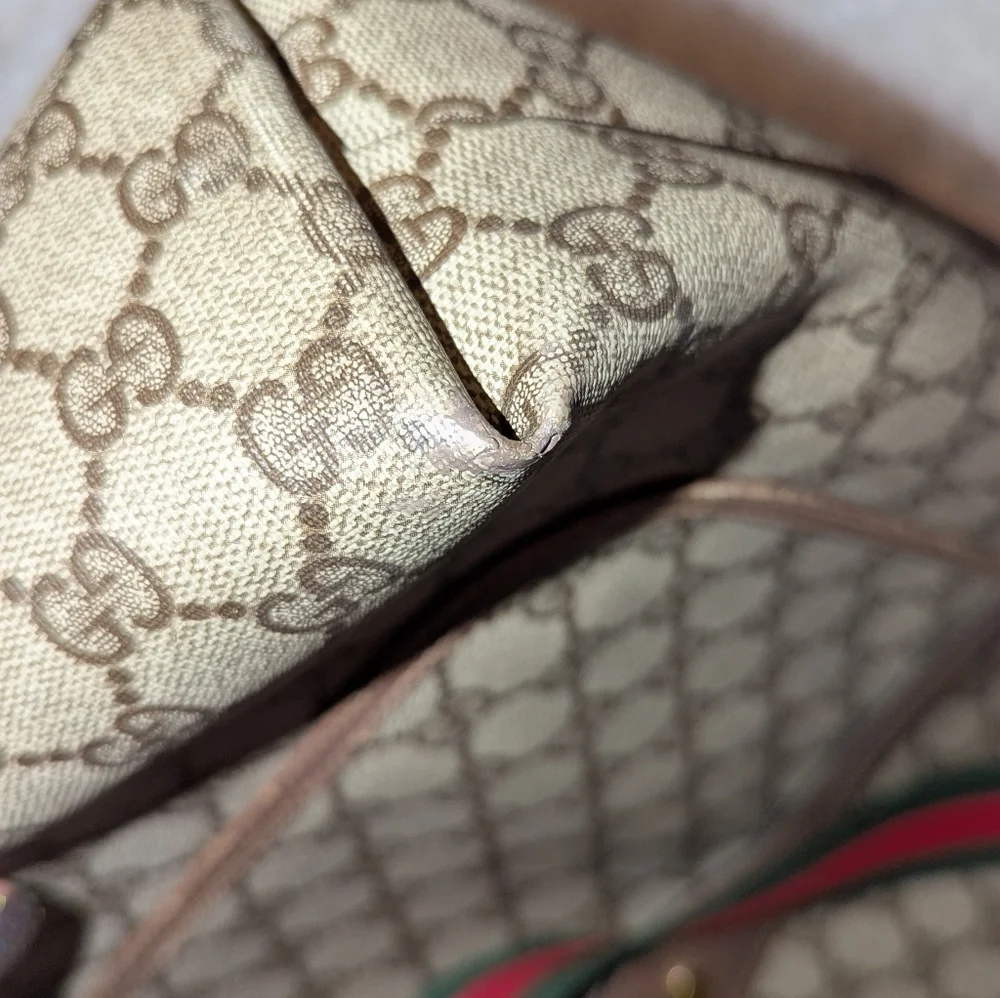 Gucci Ophidia Sherry Line Coated Canvas Tote Bag Brown Tan GUC - Picture 9 of 16